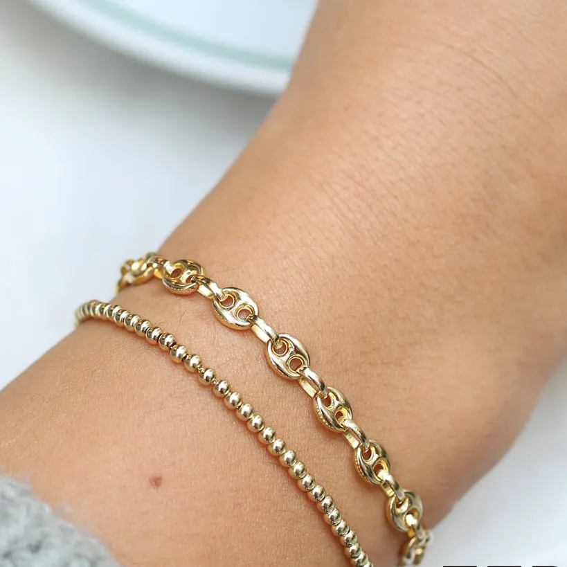 14k Gold Thick Puffed Mariner Bracelet