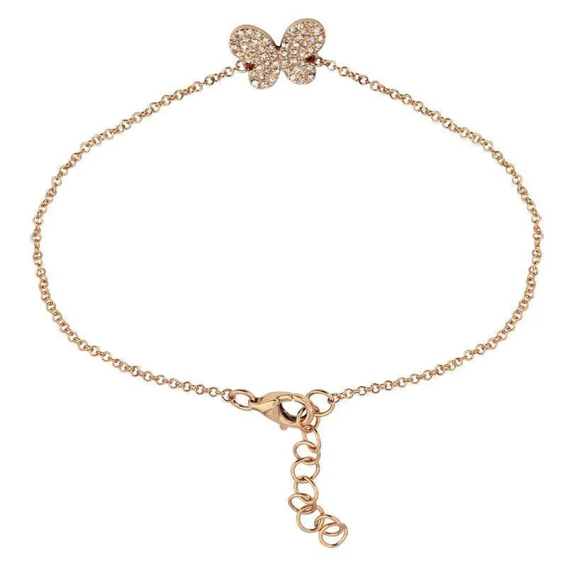 14k Rose Gold Diamond Butterfly Bracelet
