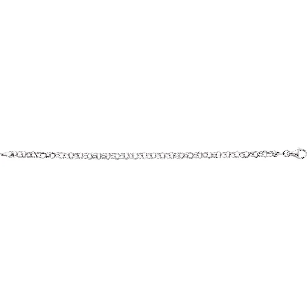 14k White Gold 3.75mm Solid 7" Charm Bracelet