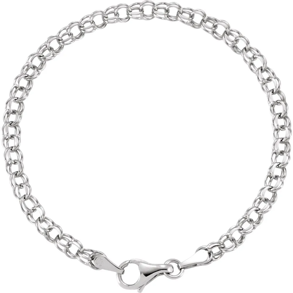 14k White Gold 3.75mm Solid 7" Charm Bracelet