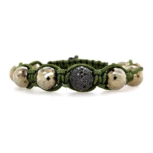 14k White Gold Micro Pave Black Diamond Gemstone Beads Macramé Bracelet Jewelry