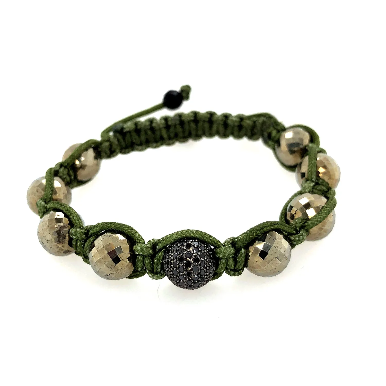 14k White Gold Micro Pave Black Diamond Gemstone Beads Macramé Bracelet Jewelry