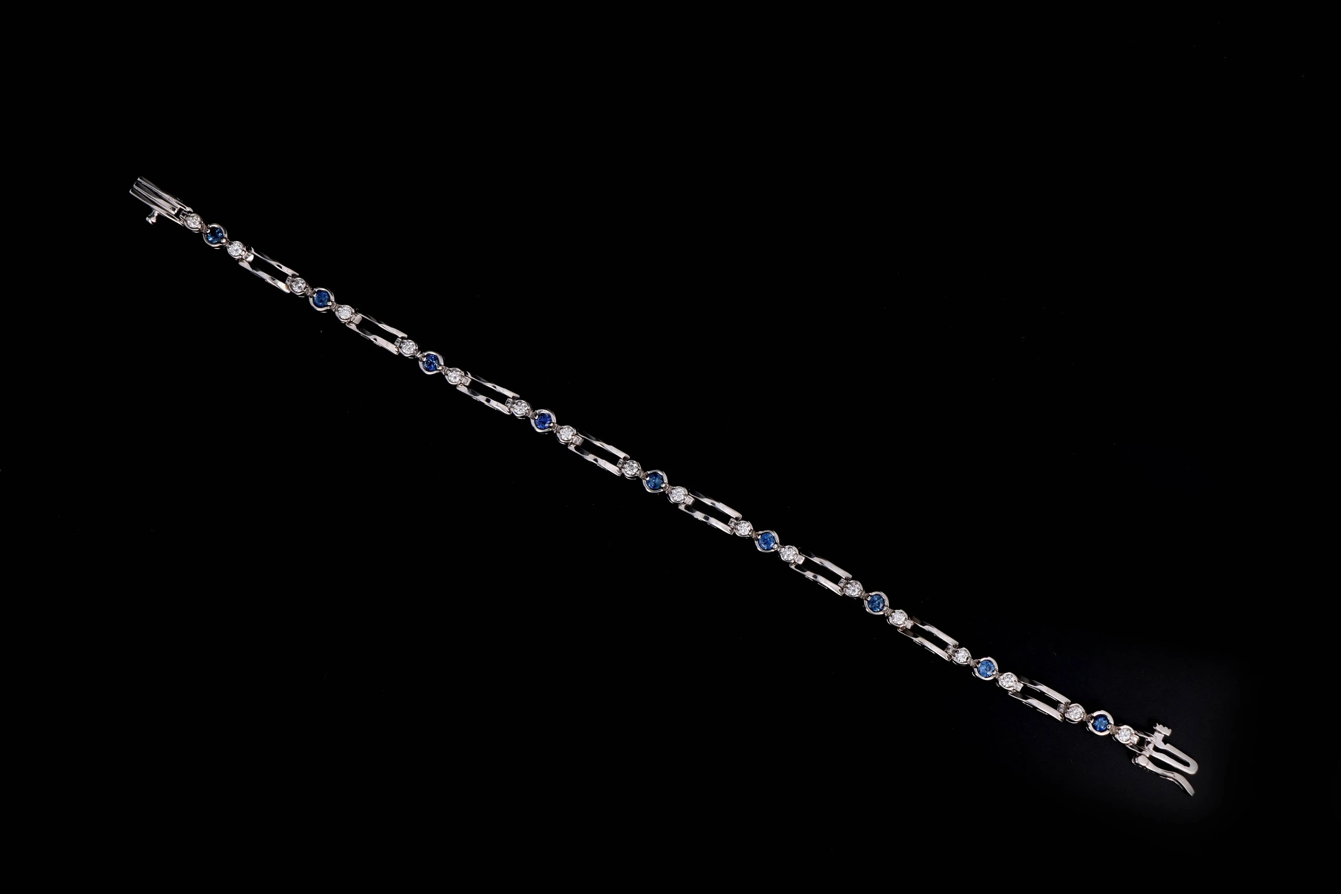 14K White Gold Natural Sapphire & Diamond Bracelet