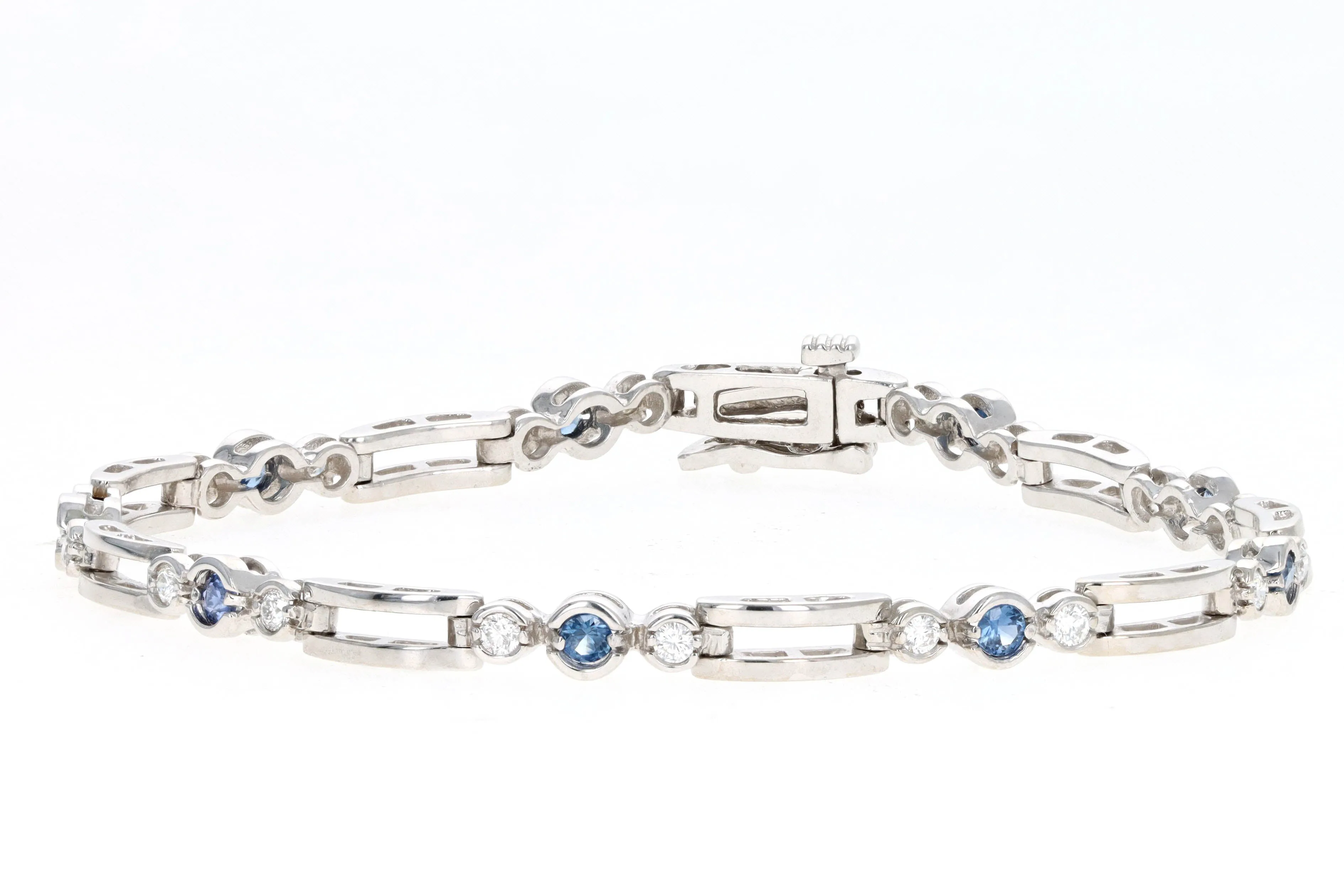 14K White Gold Natural Sapphire & Diamond Bracelet