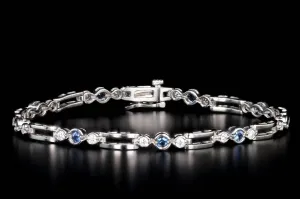 14K White Gold Natural Sapphire & Diamond Bracelet