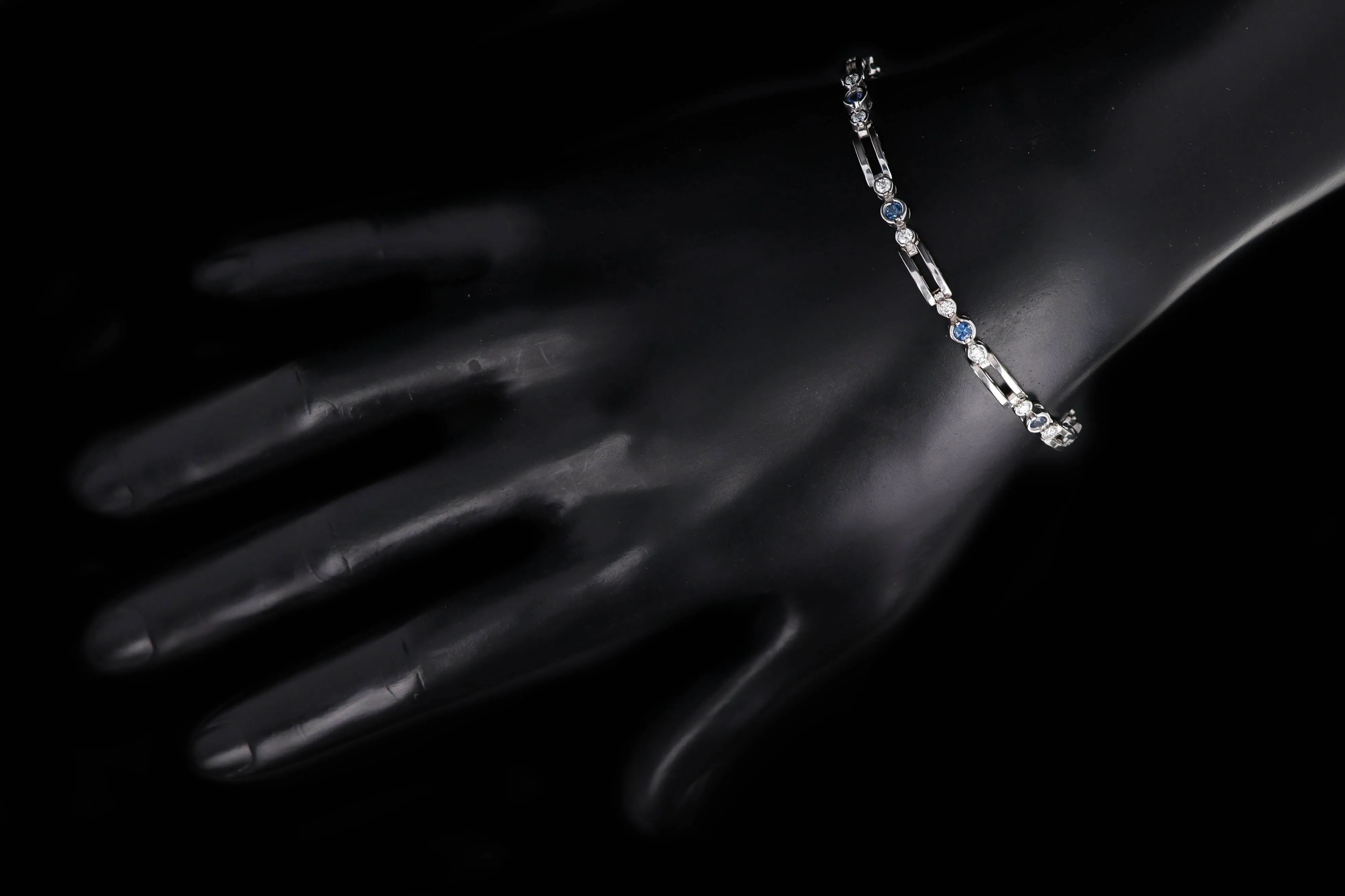 14K White Gold Natural Sapphire & Diamond Bracelet