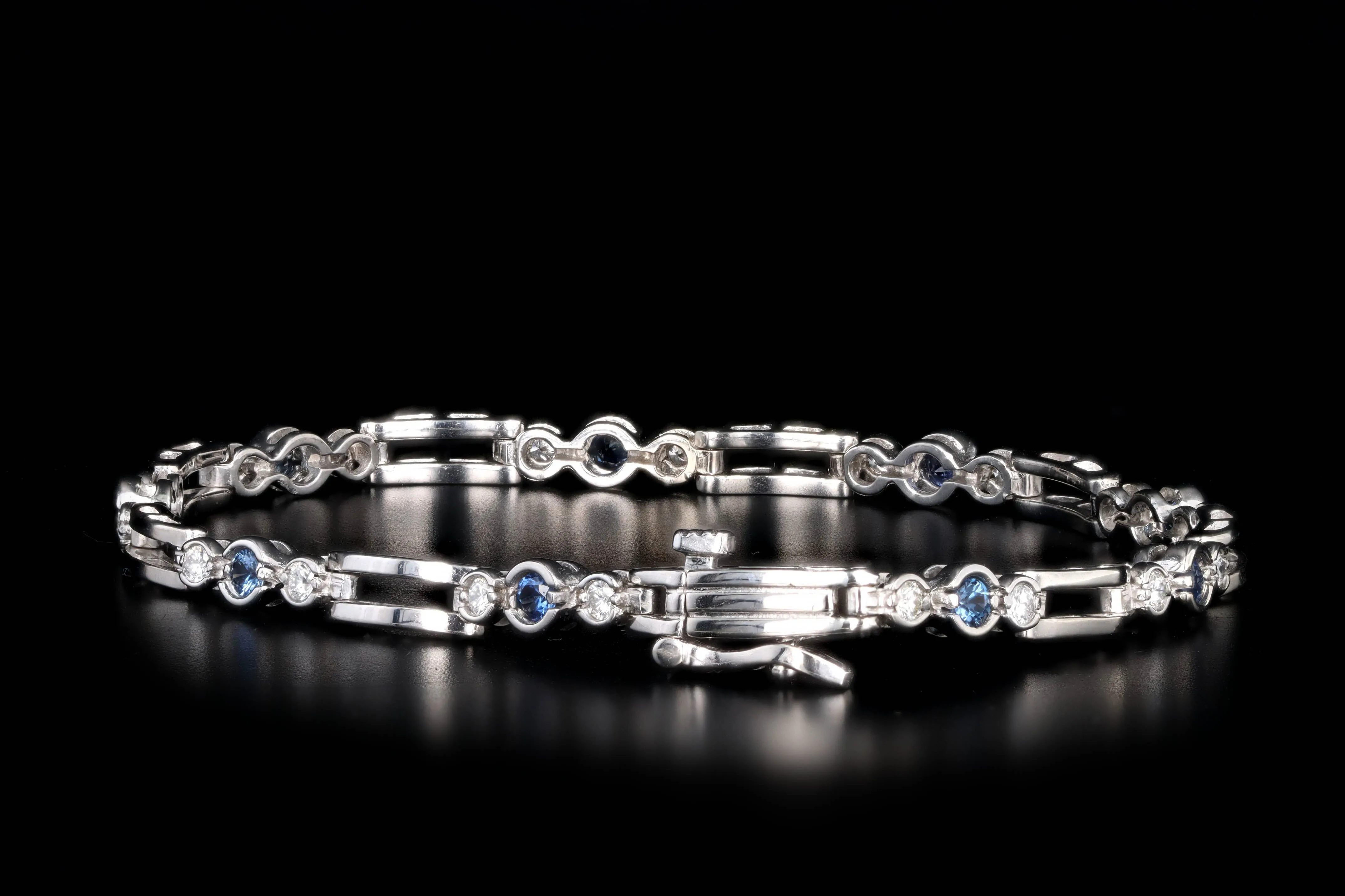 14K White Gold Natural Sapphire & Diamond Bracelet