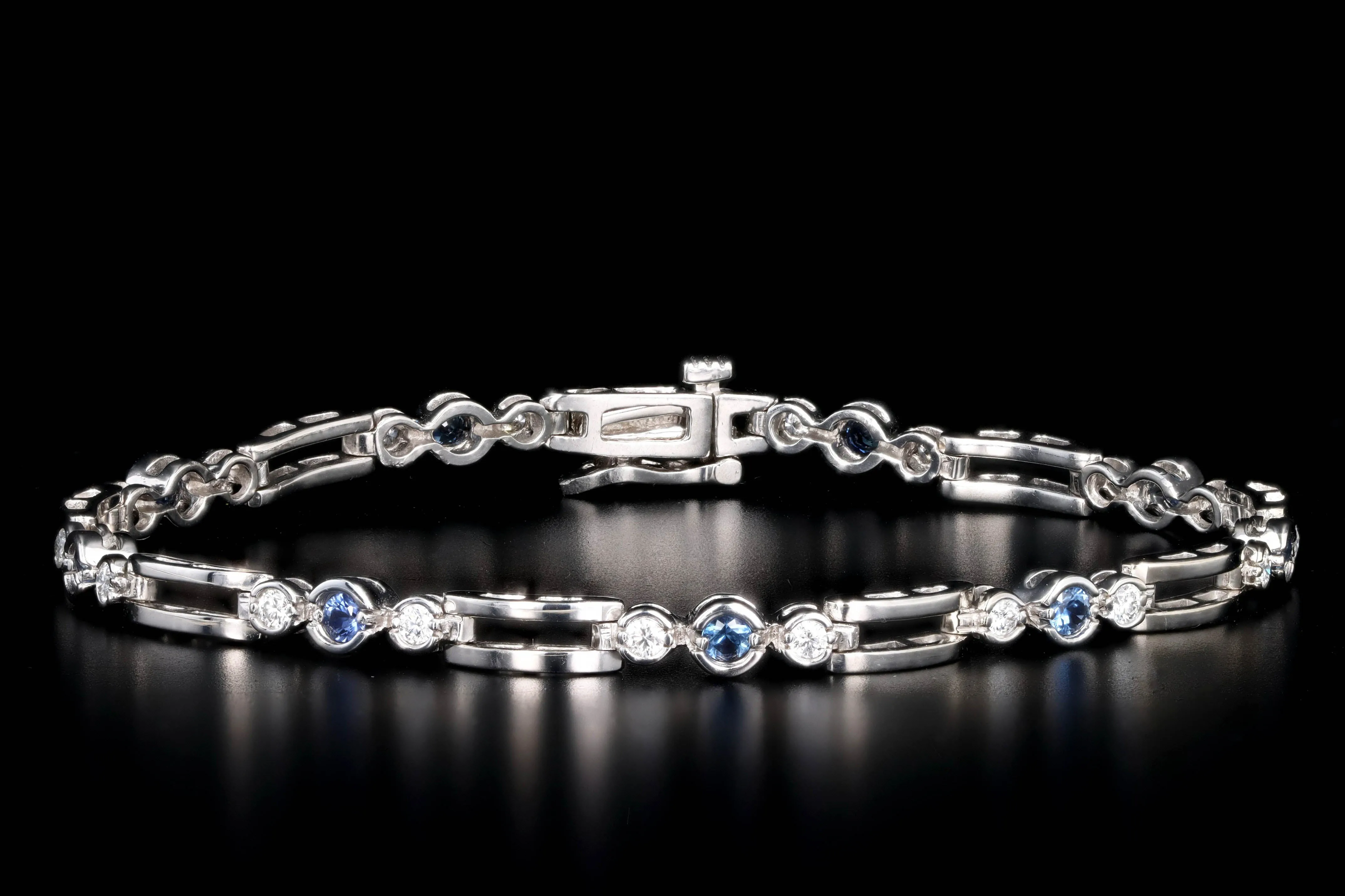 14K White Gold Natural Sapphire & Diamond Bracelet