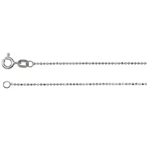14k White Gold Solid Diamond-Cut Bead 7" Chain