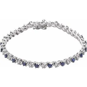 14K White Lab-Grown Blue Sapphire & 1/10 CTW Diamond Line 7" Bracelet