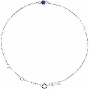 14K White Natural Amethyst Bezel-Set Solitaire 6 1/2-7 1/2" Bracelet
