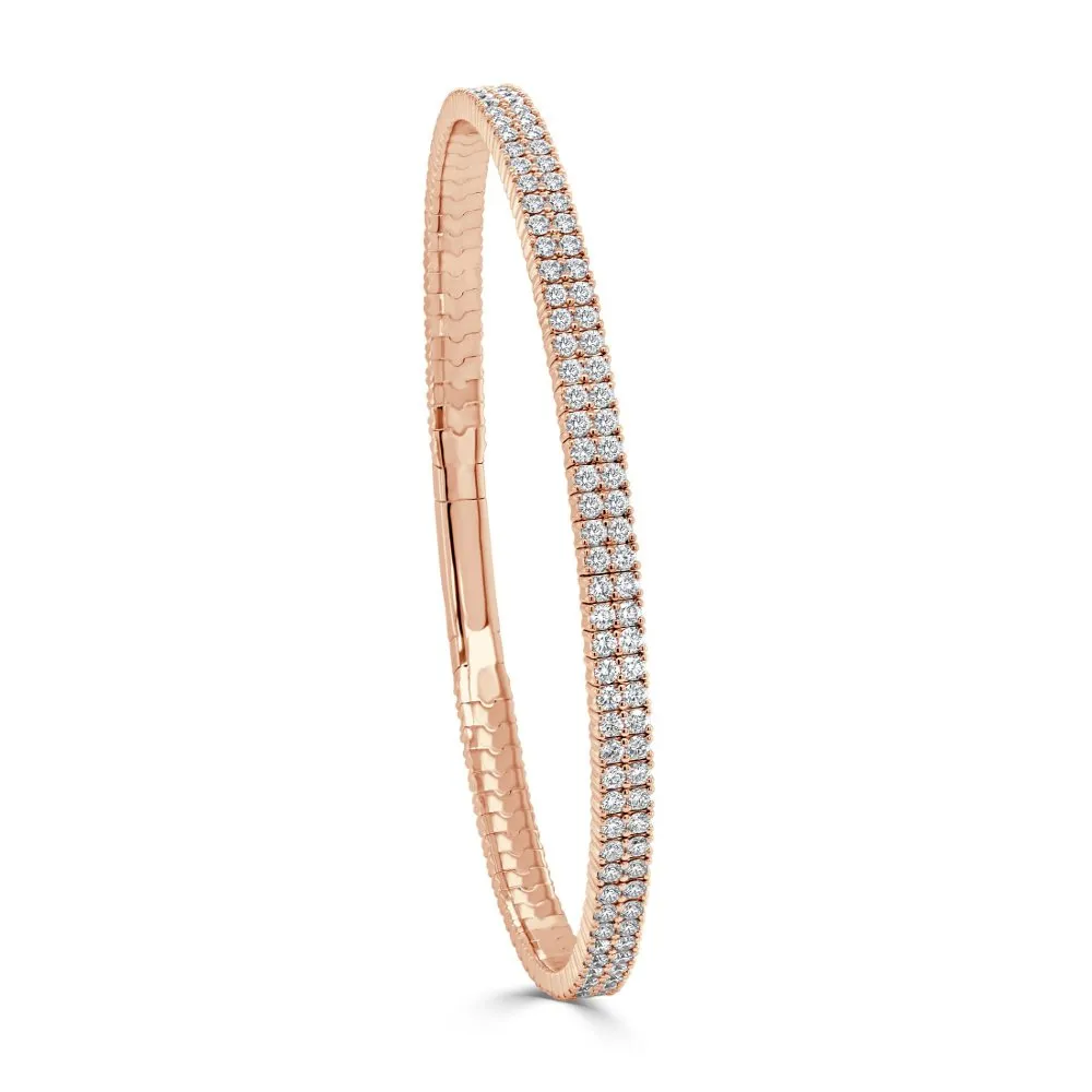 14K White, Yellow or Rose Gold Flexible (2.00ct) Double Row Diamond Bangle Bracelet