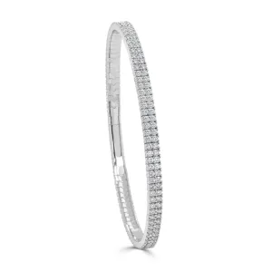 14K White, Yellow or Rose Gold Flexible (2.00ct) Double Row Diamond Bangle Bracelet