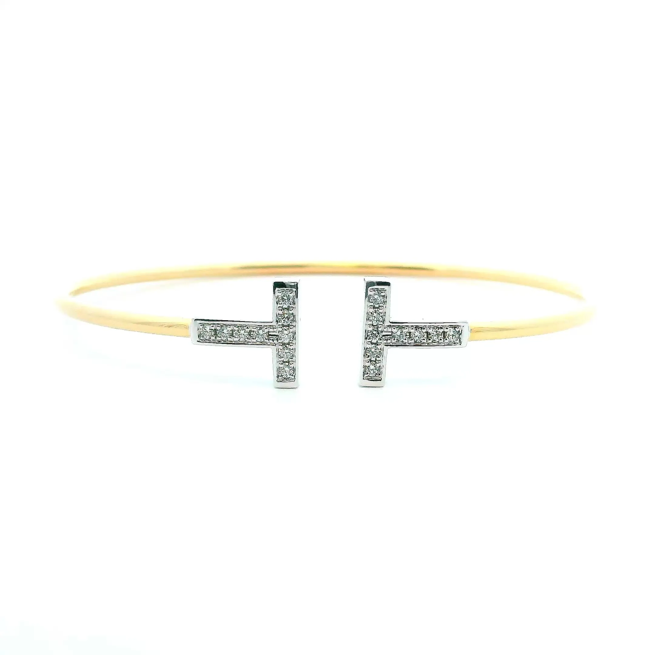14K Yellow & White Gold 0.24cttw. Diamond "T" Flexible Cuff Bracelet
