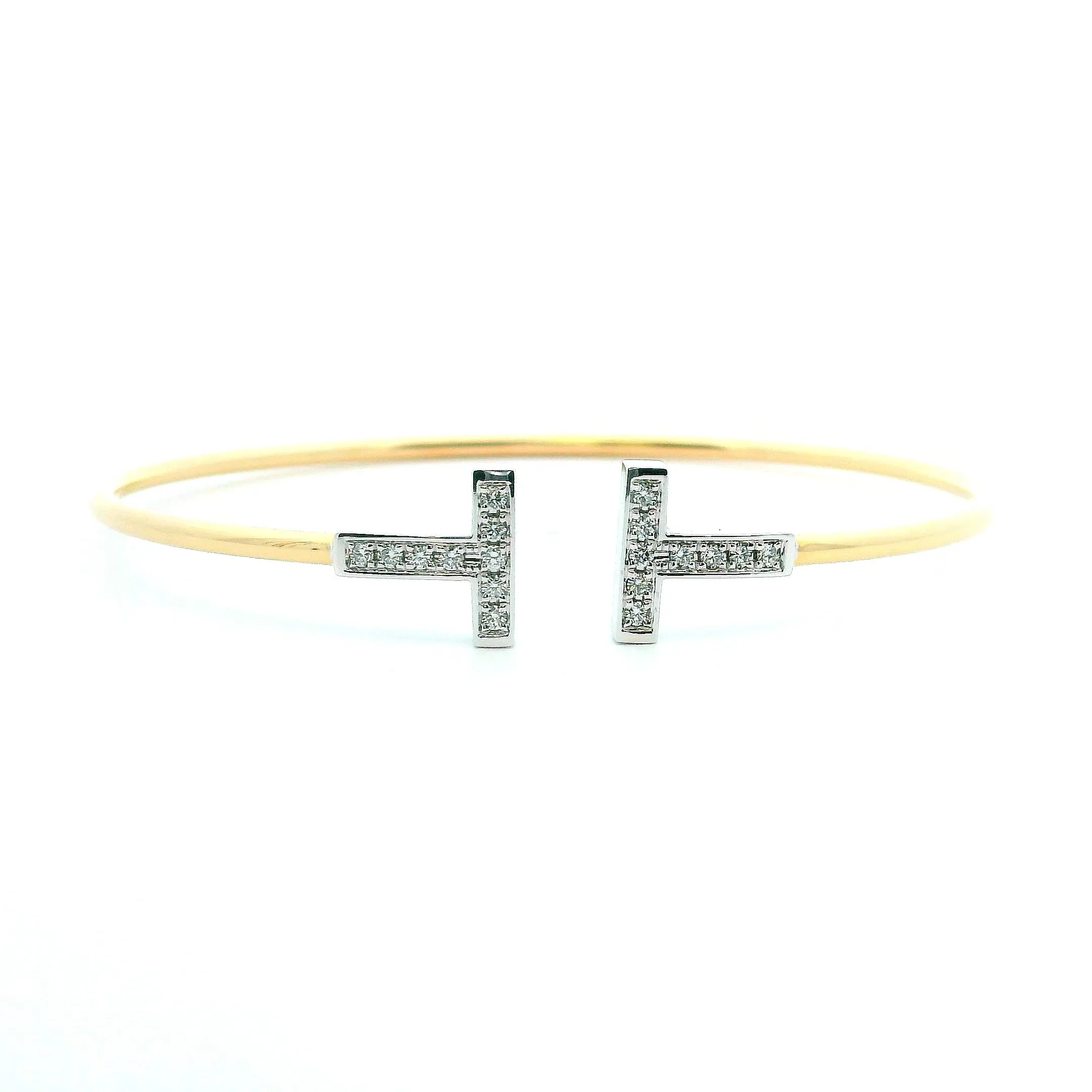 14K Yellow & White Gold 0.24cttw. Diamond "T" Flexible Cuff Bracelet
