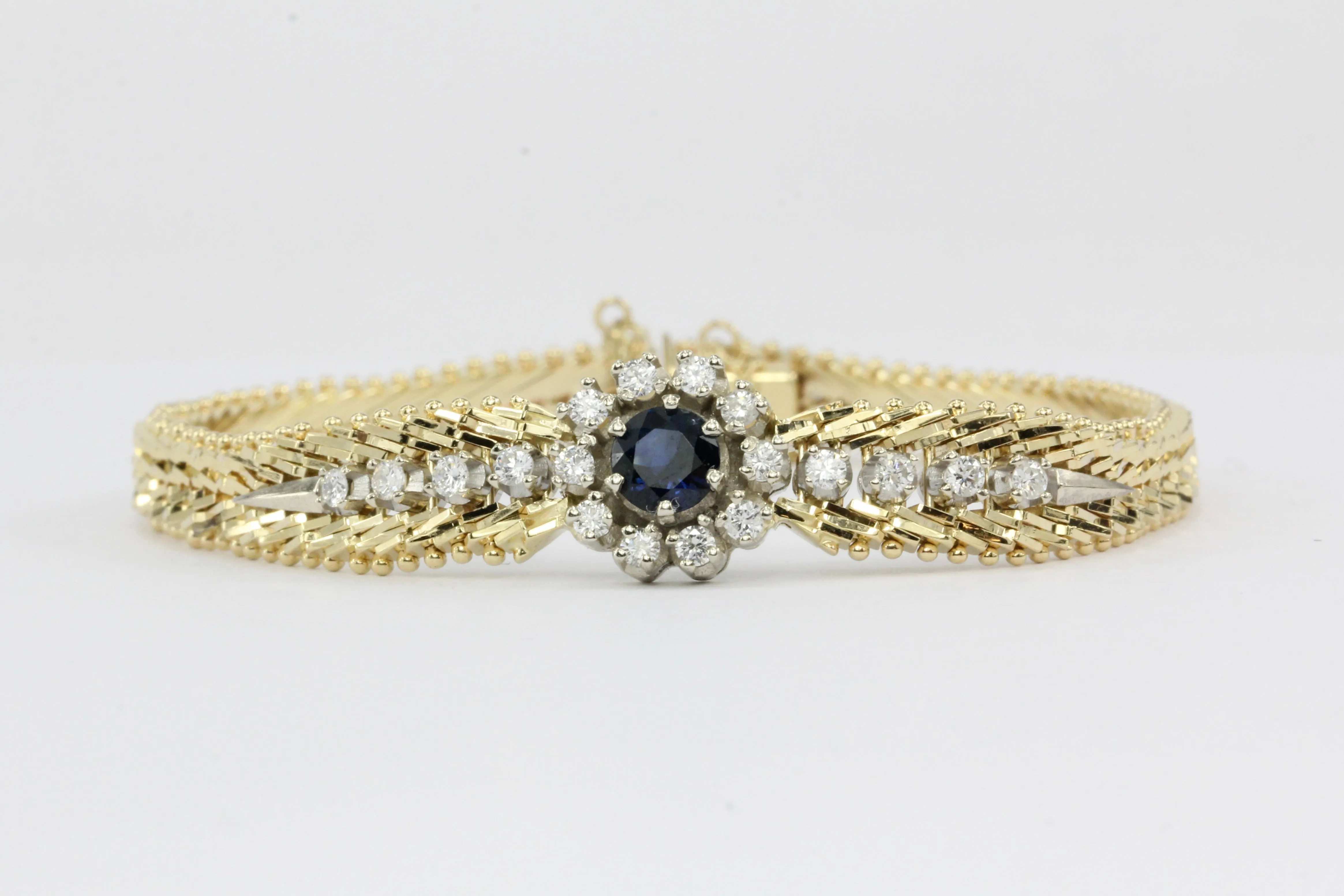 14K Yellow & White Gold Natural Sapphire and Diamond Bracelet