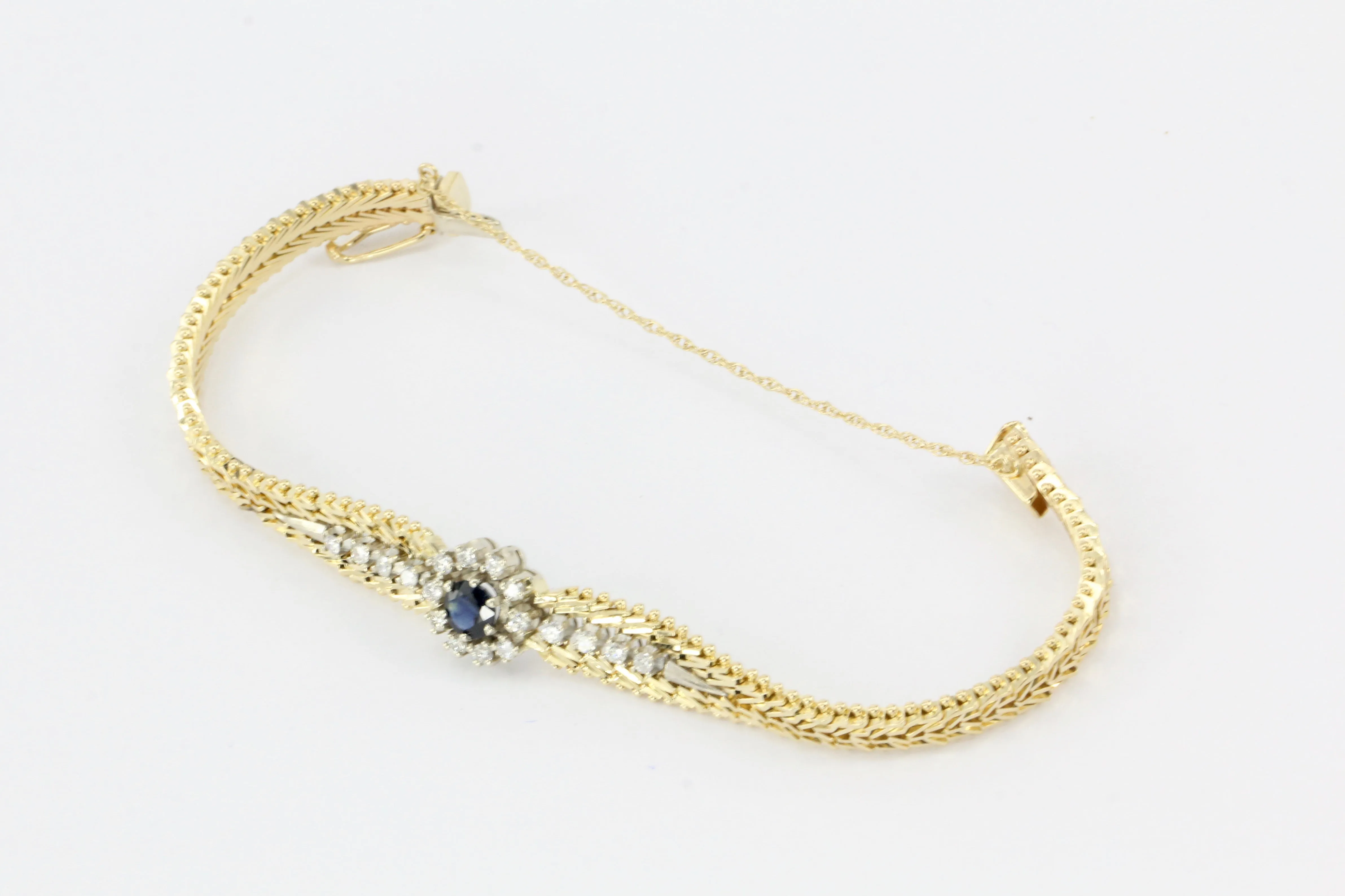 14K Yellow & White Gold Natural Sapphire and Diamond Bracelet