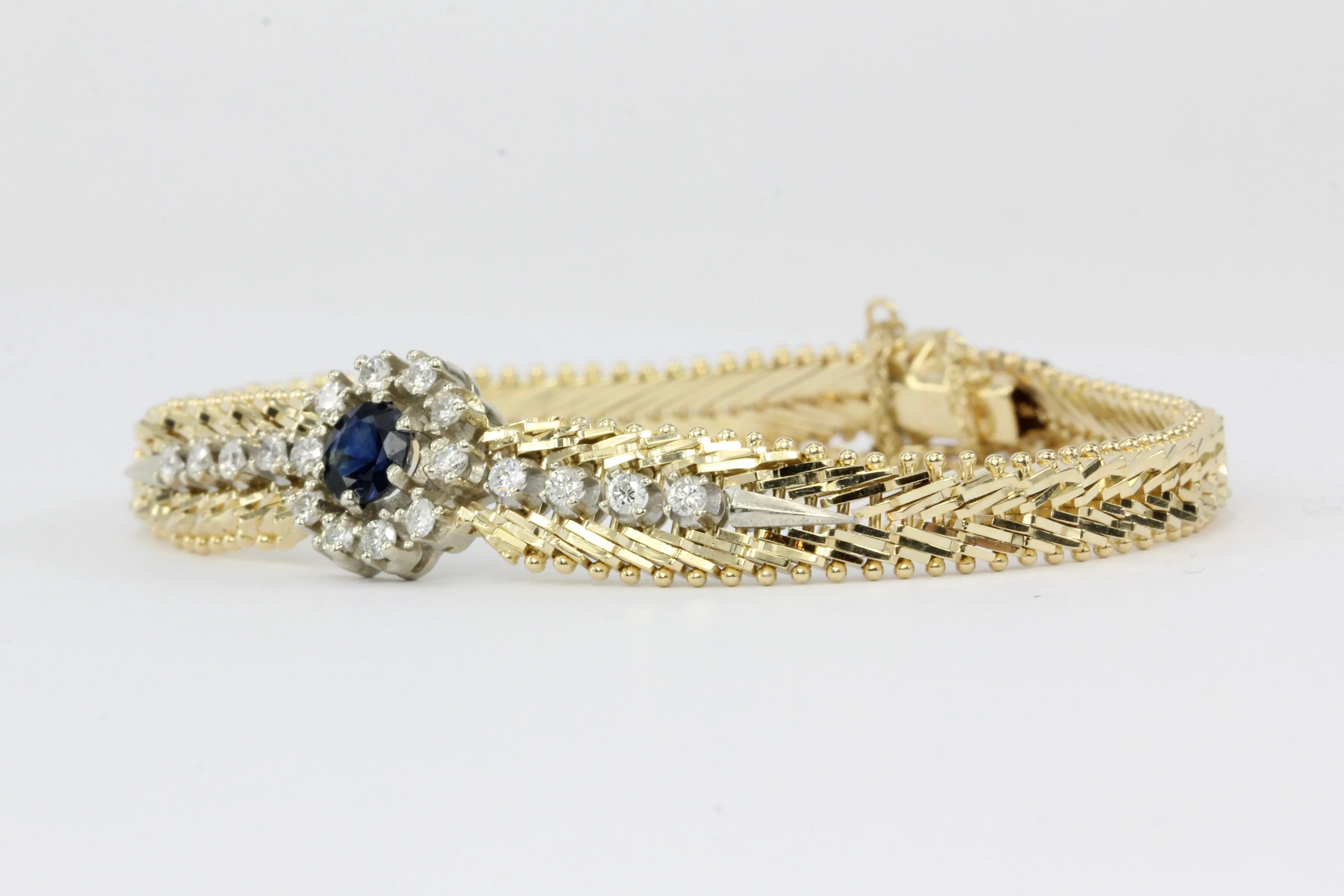 14K Yellow & White Gold Natural Sapphire and Diamond Bracelet
