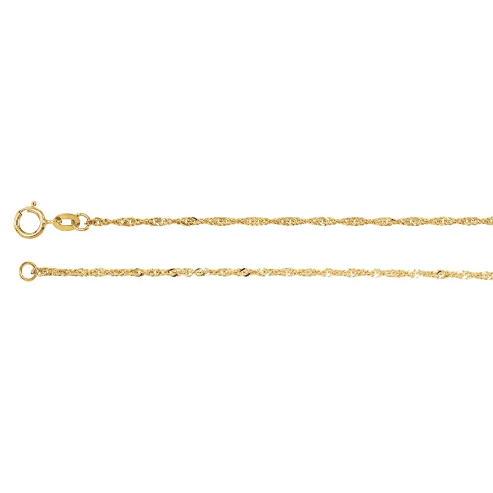 14k Yellow Gold 1.25mm Solid Singapore 7" Chain