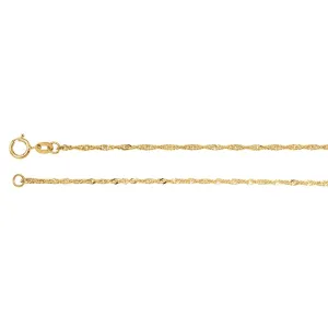 14k Yellow Gold 1.25mm Solid Singapore 7" Chain