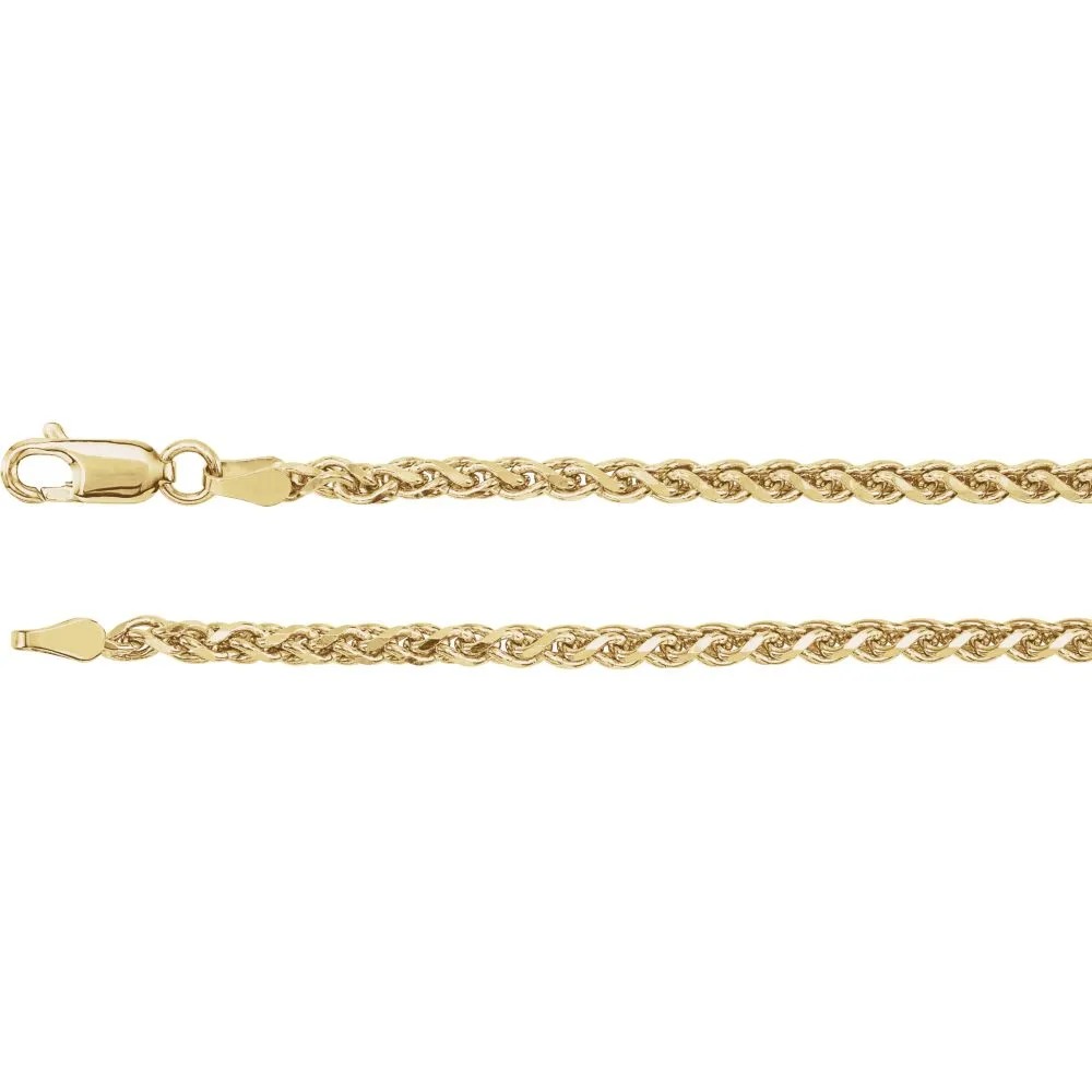 14k Yellow Gold 2.75mm Diamond Cut Wheat 7" Chain