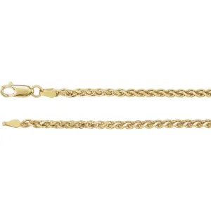 14k Yellow Gold 2.75mm Diamond Cut Wheat 7" Chain