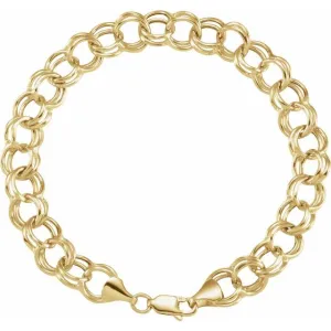 14K Yellow Gold 5.7 mm Hollow Double Link Charm 7.25" Bracelet