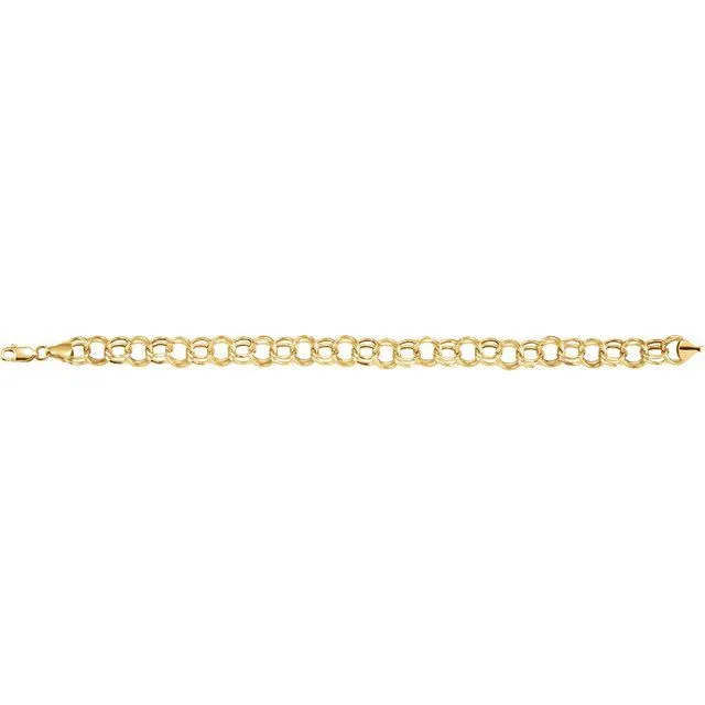 14K Yellow Gold 5.7 mm Hollow Double Link Charm 7.25" Bracelet