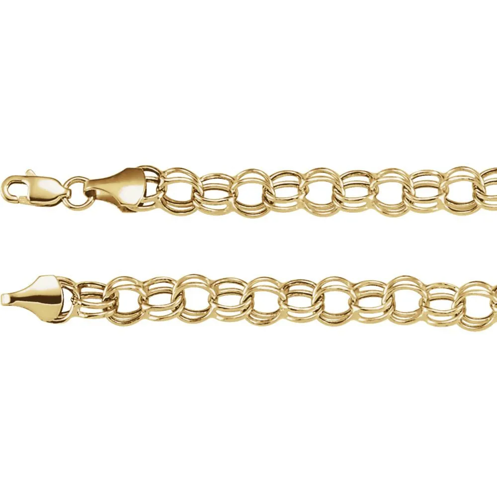 14k Yellow Gold 7.9mm Hollow Double Link Charm 7.25" Bracelet