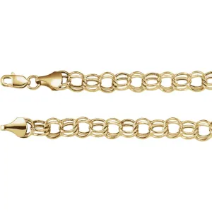 14k Yellow Gold 7.9mm Hollow Double Link Charm 7.25" Bracelet