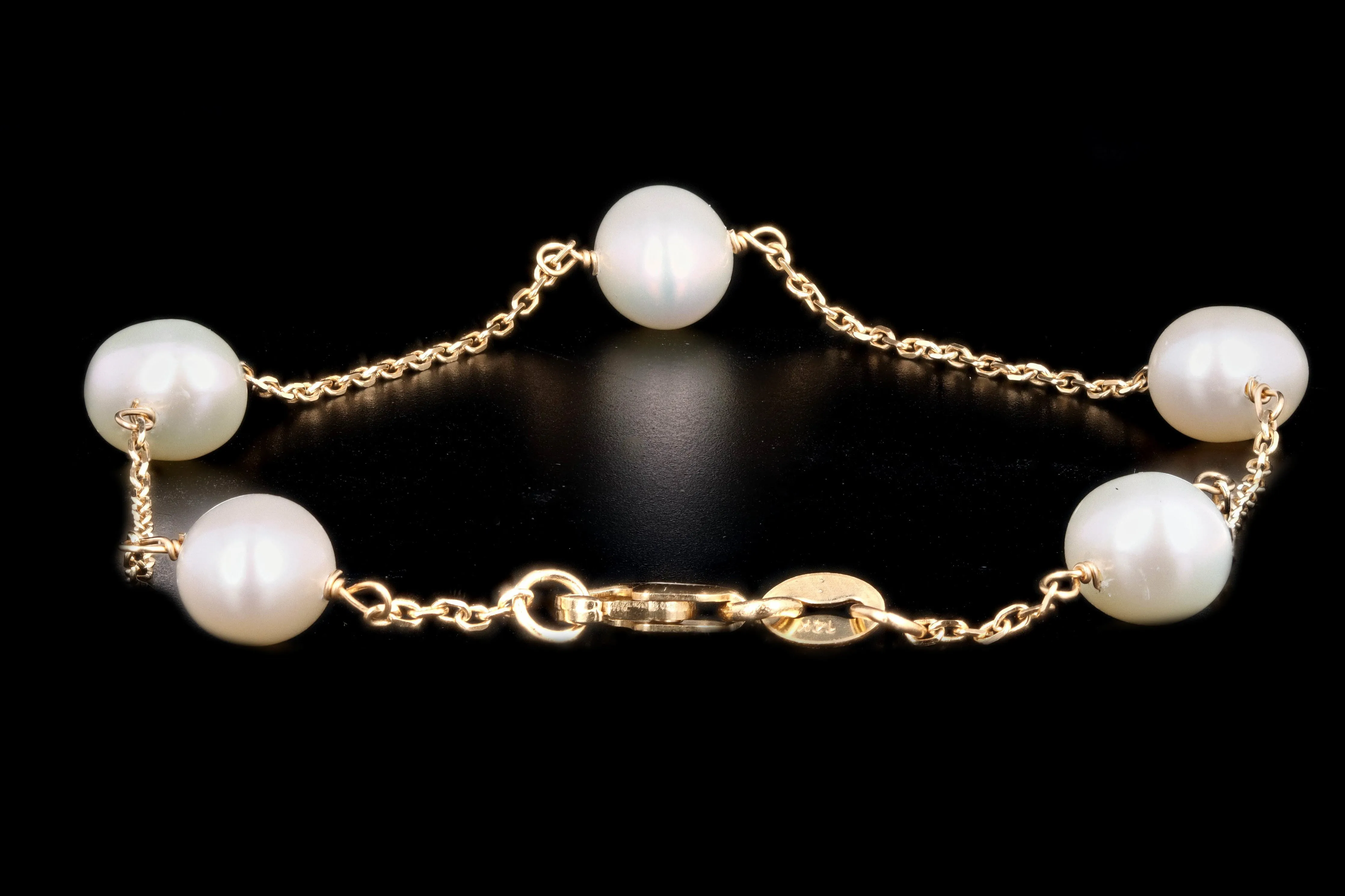 14K Yellow Gold Freshwater Cultured Pearl Station Bracelet