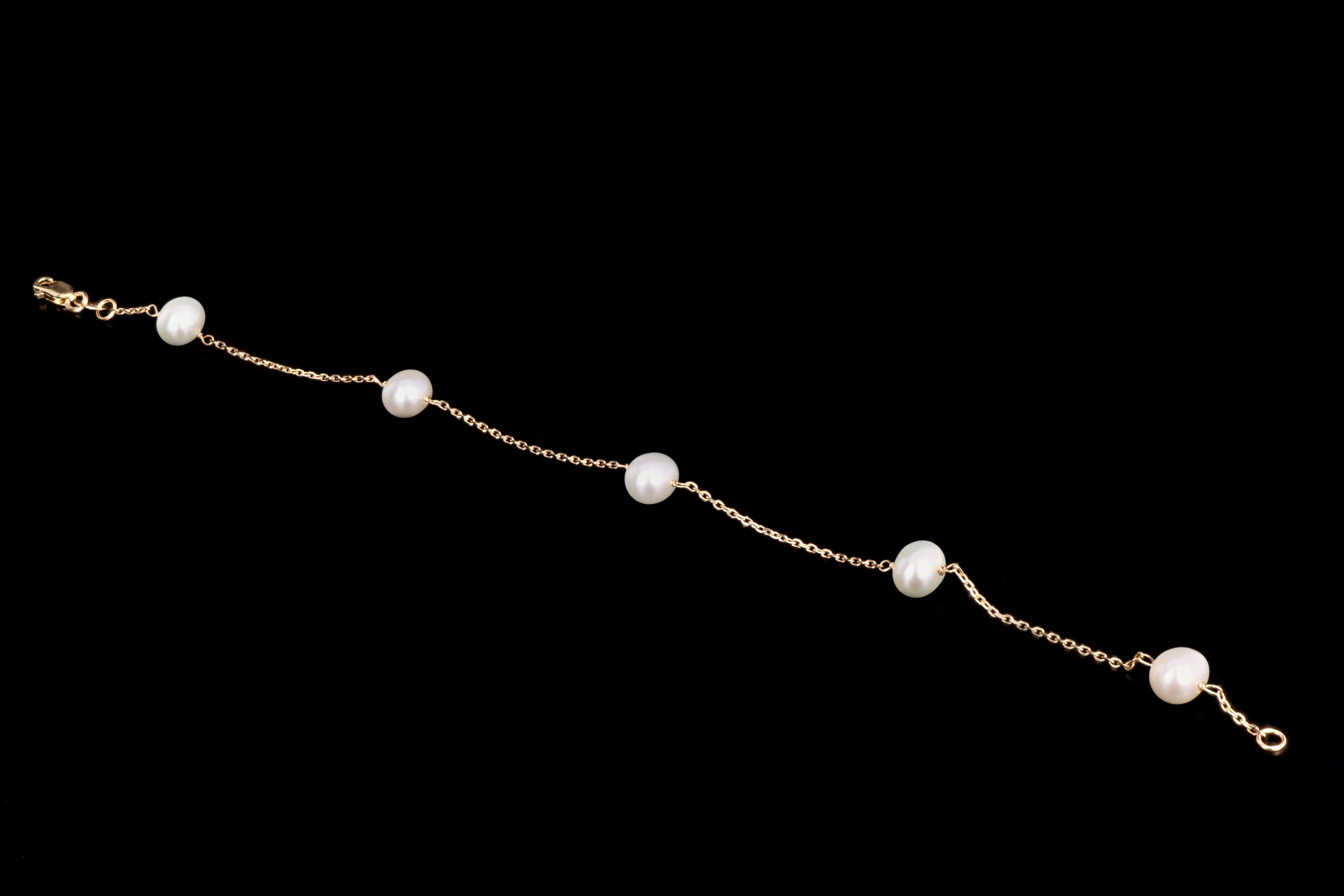 14K Yellow Gold Freshwater Cultured Pearl Station Bracelet