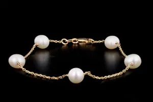 14K Yellow Gold Freshwater Cultured Pearl Station Bracelet