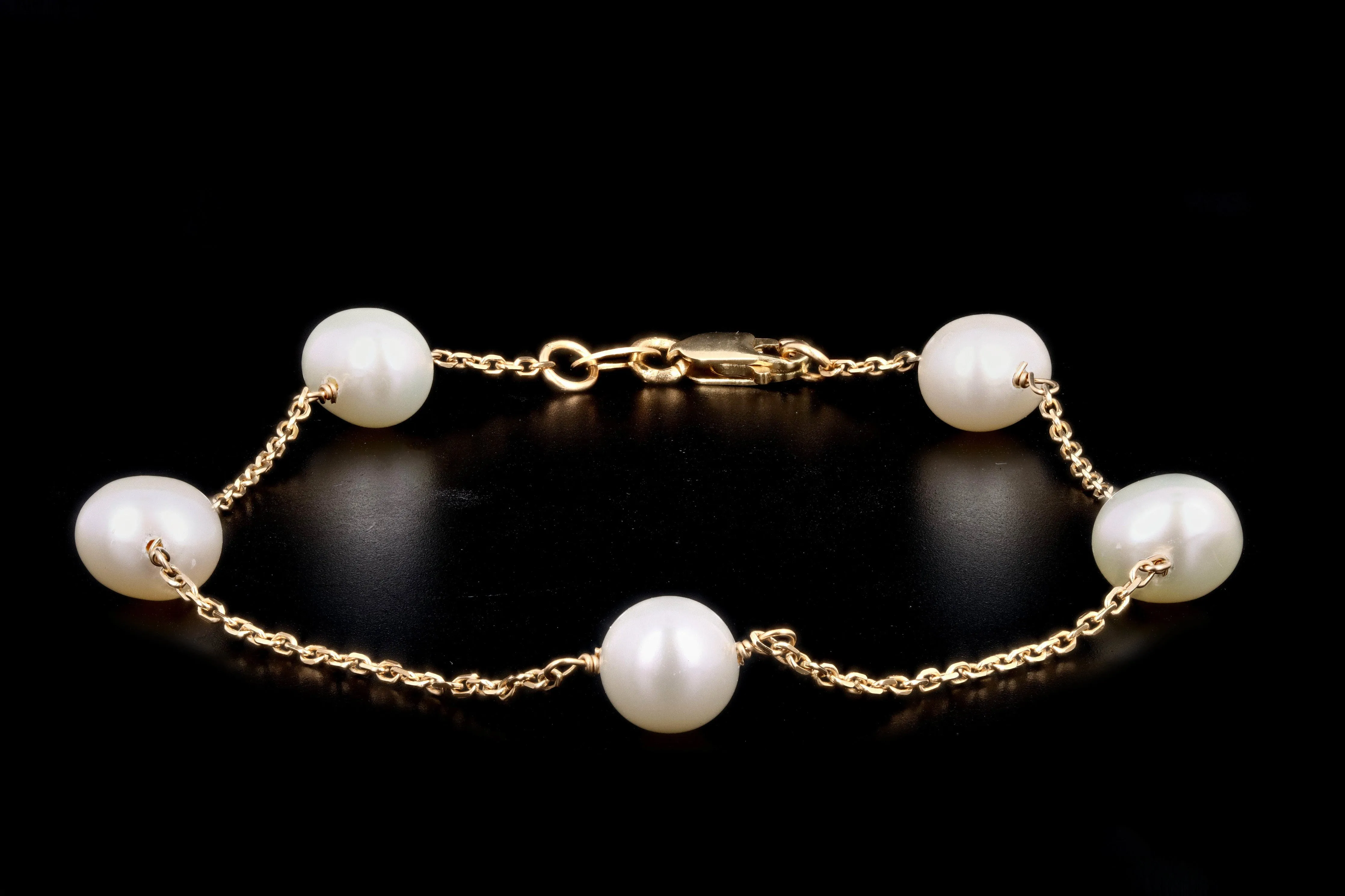 14K Yellow Gold Freshwater Cultured Pearl Station Bracelet