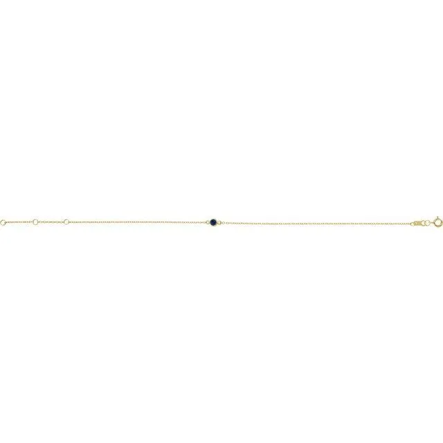 14K Yellow Gold Lab-Grown Blue Sapphire Bezel-Set Solitaire 6 1/2-7 1/2" Bracelet