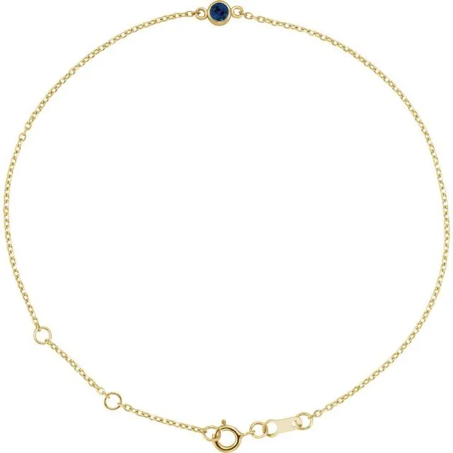 14K Yellow Gold Lab-Grown Blue Sapphire Bezel-Set Solitaire 6 1/2-7 1/2" Bracelet