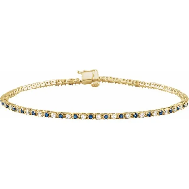 14K Yellow Gold Natural Blue Sapphire & 5/8 CTW Natural Diamond Link 7 1/4" Bracelet
