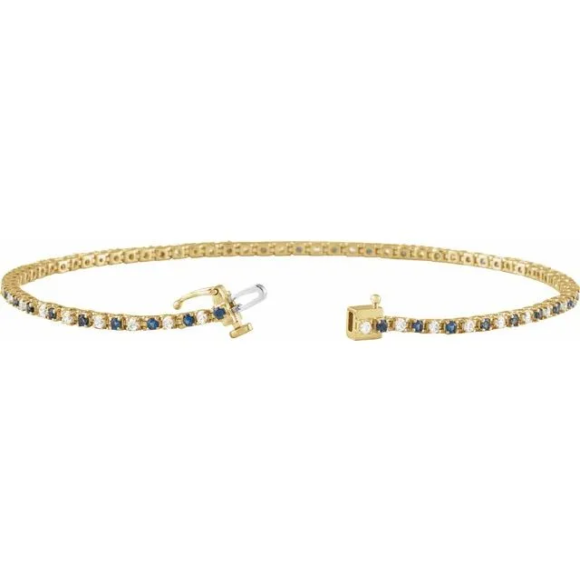 14K Yellow Gold Natural Blue Sapphire & 5/8 CTW Natural Diamond Link 7 1/4" Bracelet