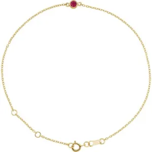 14K Yellow Gold Natural Ruby Bezel-Set Solitaire 6 1/2-7 1/2" Bracelet