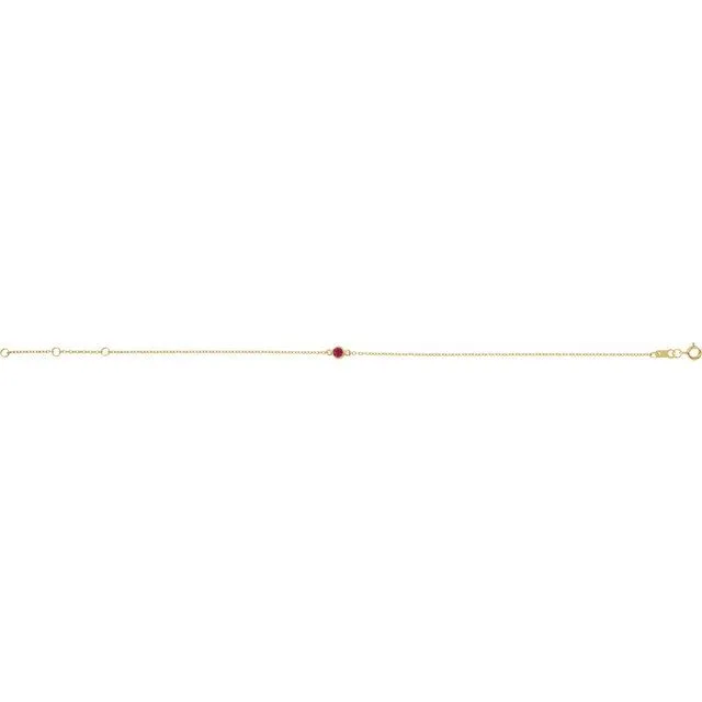 14K Yellow Gold Natural Ruby Bezel-Set Solitaire 6 1/2-7 1/2" Bracelet