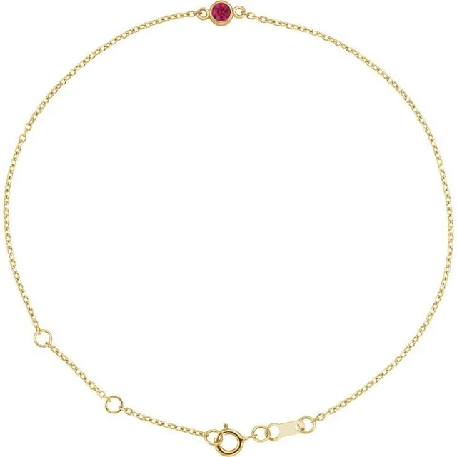14K Yellow Gold Natural Ruby Bezel-Set Solitaire 6 1/2-7 1/2" Bracelet