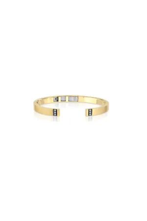 14K Yellow Gold Open Front Bangle with Black Ruthenium and Diamond Bevel Trim