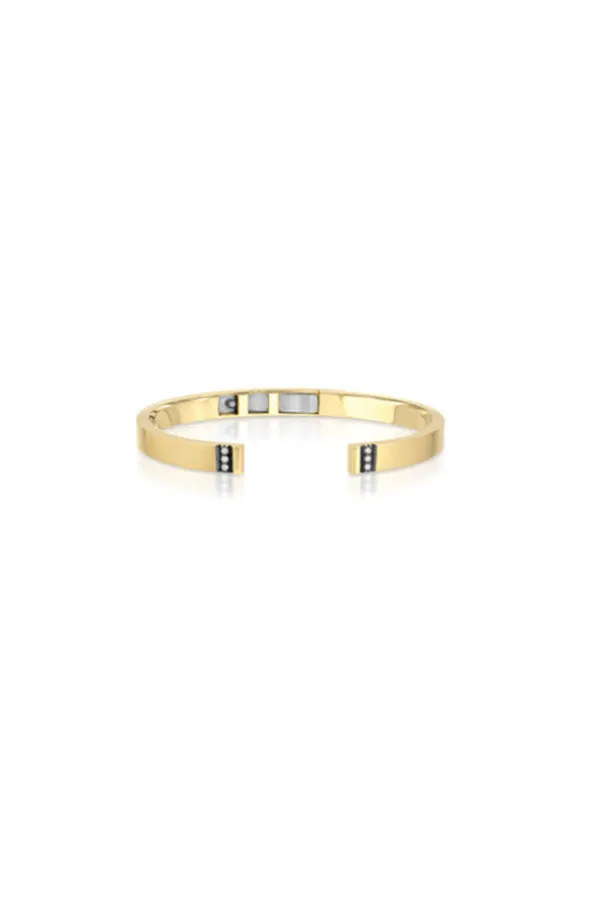 14K Yellow Gold Open Front Bangle with Black Ruthenium and Diamond Bevel Trim
