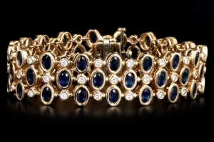 14K Yellow Gold Oval Natural Sapphire & Round Diamond Bracelet