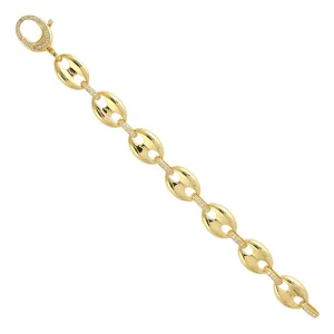14K Yellow Gold Pave Diamond Link Chain Designer Bracelet Jewelry For Gifts