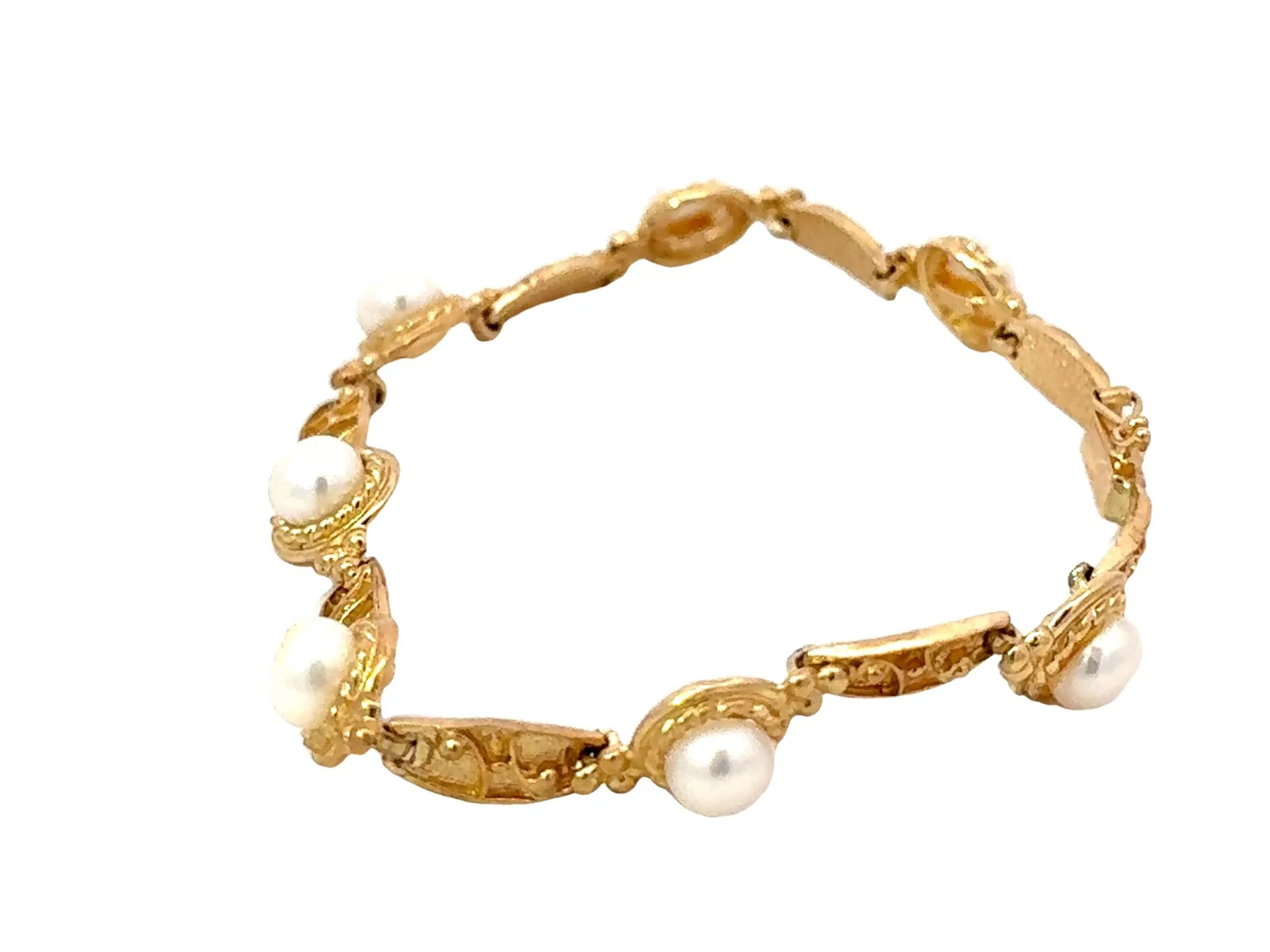 14k Yellow Gold Pearl Tennis Bracelet