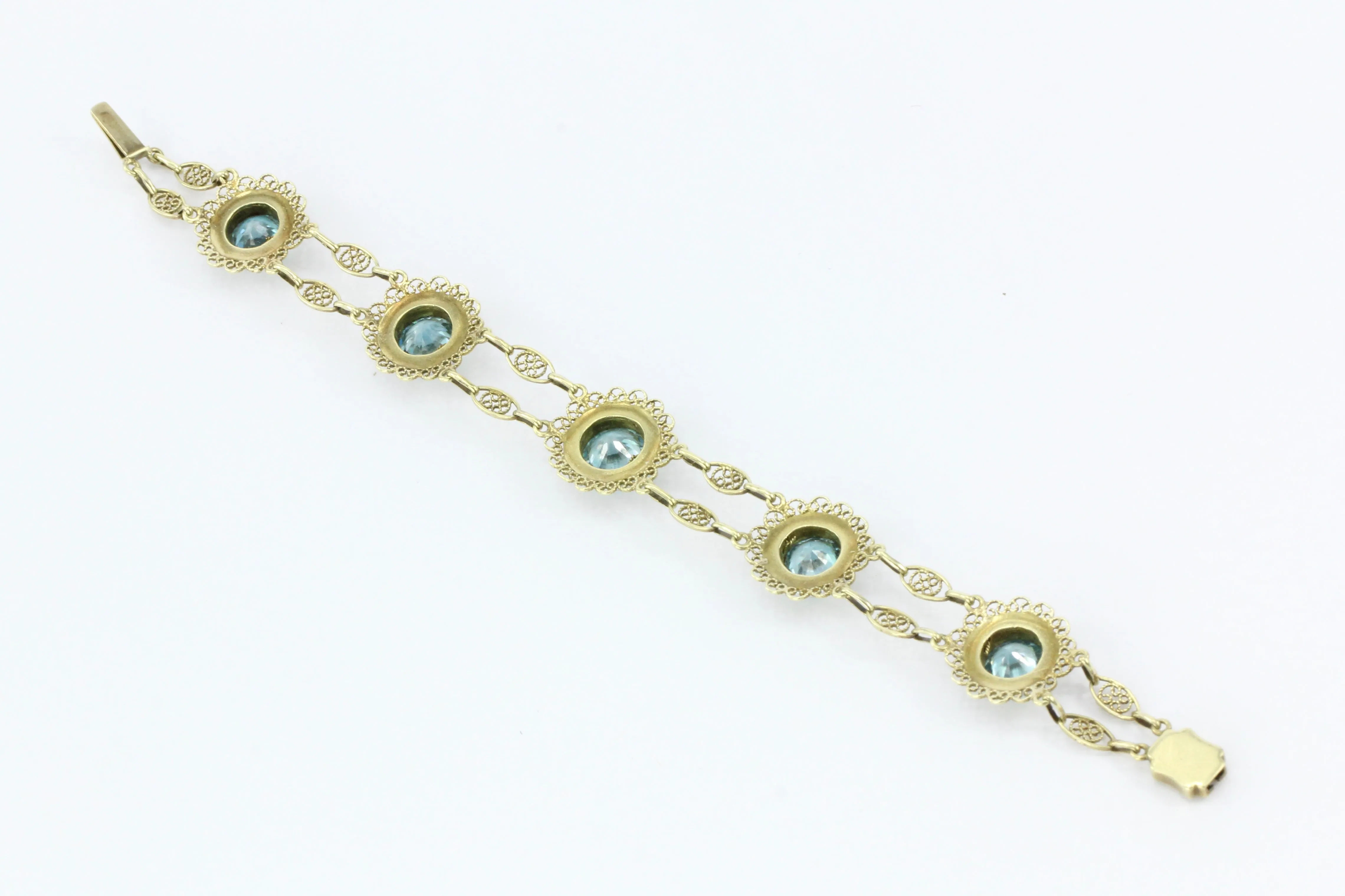 14K Yellow Gold Victorian Style 12 CTW Blue Zircon with Seed Pearl Bracelet
