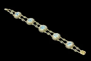 14K Yellow Gold Victorian Style 12 CTW Blue Zircon with Seed Pearl Bracelet