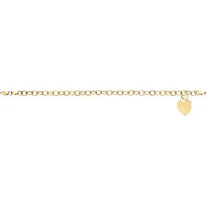 14K Yellow Hollow Charm 7 1/2" Bracelet with Heart