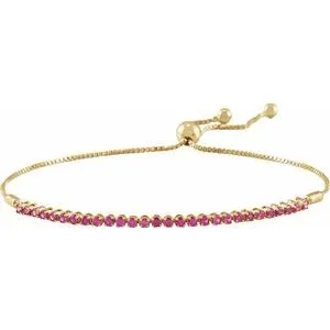 14K Yellow Natural Ruby Adjustable 9 1/2" Bolo Bracelet